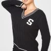 SikSilk Black Varsity Cable Knit Sweater