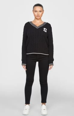 SikSilk Black Varsity Cable Knit Sweater -Style Zone Shop SSW 4075 3