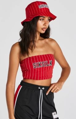 SikSilk Red Pinstripe Bandeau Top