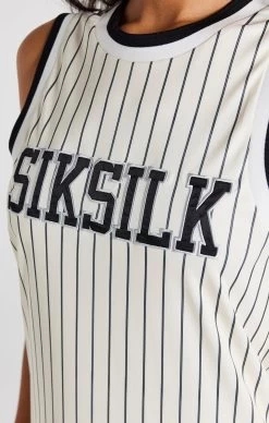 SikSilk Ecru Basketball Pinstripe Dress -Style Zone Shop SSW 4208 2