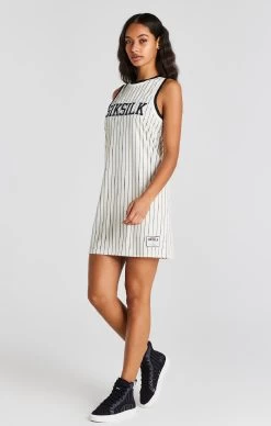 SikSilk Ecru Basketball Pinstripe Dress -Style Zone Shop SSW 4208 3