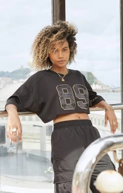 SikSilk Black Crop Retro Football Jersey
