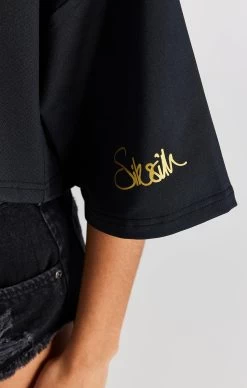 SikSilk Black Crop Retro Football Jersey -Style Zone Shop SSW 4209 7