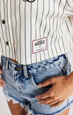 SikSilk Ecru Crop Baseball Jersey -Style Zone Shop SSW 4212 6