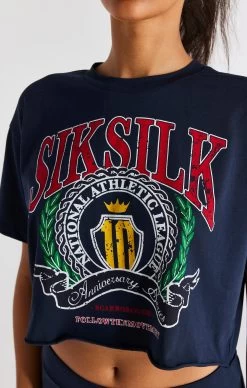 SikSilk Navy Crop Varsity T-Shirt -Style Zone Shop SSW 4408 2