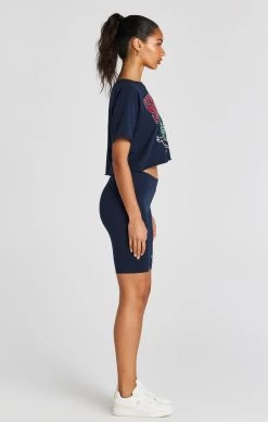 SikSilk Navy Crop Varsity T-Shirt -Style Zone Shop SSW 4408 4