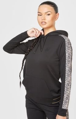 SikSilk Black Leopard Print Panelled Hoodie