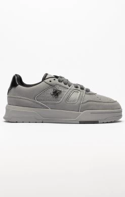 SikSilk Grey Mixed Material Low Top Court Trainers