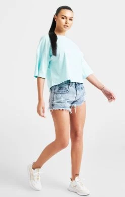 SikSilk Aqua Branded Crop T-Shirt -Style Zone Shop SSW 4778 4