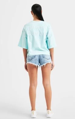 SikSilk Aqua Branded Crop T-Shirt -Style Zone Shop SSW 4778 5