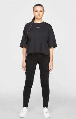 SikSilk Black Branded Crop T-Shirt -Style Zone Shop SSW 4780 3