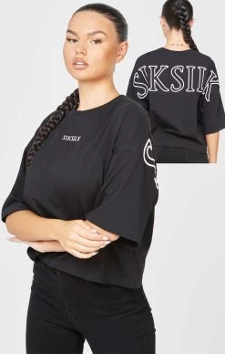SikSilk Black Branded Crop T-Shirt