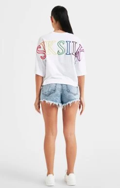 SikSilk White Branded Crop T-Shirt Rainbow -Style Zone Shop SSW 4781 5