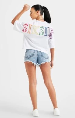 SikSilk White Branded Crop T-Shirt Rainbow -Style Zone Shop SSW 4781 6