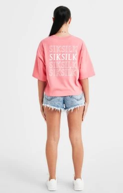 SikSilk Pink Repeat Logo T-Shirt -Style Zone Shop SSW 4787 5