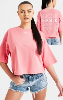 SikSilk Pink Repeat Logo T-Shirt
