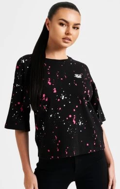 SikSilk Black Paint Splatter Crop T-Shirt
