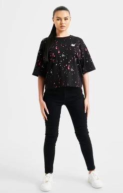 SikSilk Black Paint Splatter Crop T-Shirt -Style Zone Shop SSW 4835 3
