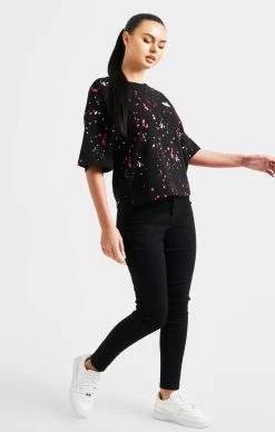 SikSilk Black Paint Splatter Crop T-Shirt -Style Zone Shop SSW 4835 4