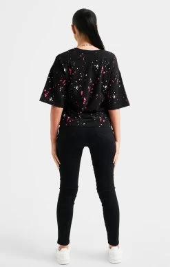 SikSilk Black Paint Splatter Crop T-Shirt -Style Zone Shop SSW 4835 5
