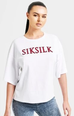SikSilk White Sparkle Boxy Crop T-Shirt