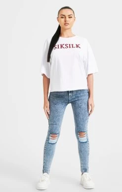 SikSilk White Sparkle Boxy Crop T-Shirt -Style Zone Shop SSW 4838 3