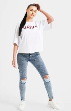 SikSilk White Sparkle Boxy Crop T-Shirt -Style Zone Shop SSW 4838 4