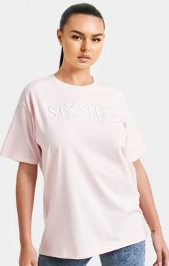 SikSilk Pink Embroidered Boyfriend T-Shirt