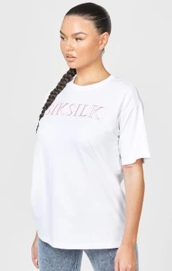 SikSilk White Embroidered Boyfriend T-Shirt