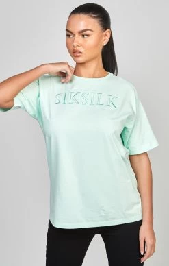 SikSilk Mint Embroidered Boyfriend T-Shirt