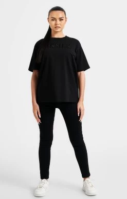 SikSilk Black Embroidered Boyfriend T-Shirt -Style Zone Shop SSW 4842 3