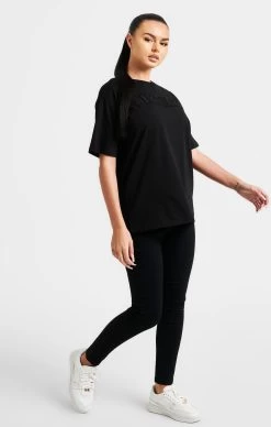 SikSilk Black Embroidered Boyfriend T-Shirt -Style Zone Shop SSW 4842 4