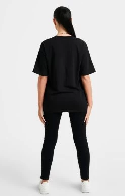 SikSilk Black Embroidered Boyfriend T-Shirt -Style Zone Shop SSW 4842 5
