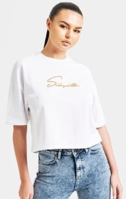 SikSilk White Signature Crop Tee