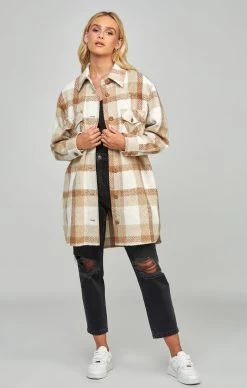 SikSilk Beige Checked Shacket -Style Zone Shop SSW 4913 3