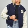 SikSilk Navy Varsity Bomber Jacket