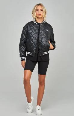 SikSilk Black Pu Quilted Varsity Jacket -Style Zone Shop SSW 4918 3
