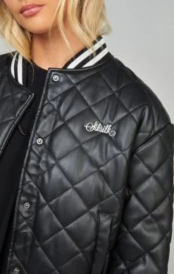 SikSilk Black Pu Quilted Varsity Jacket -Style Zone Shop SSW 4918 4