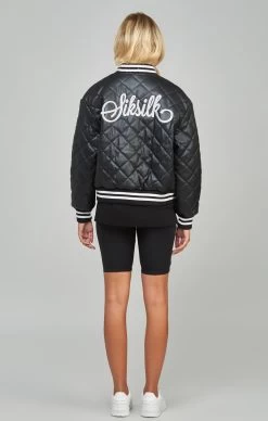 SikSilk Black Pu Quilted Varsity Jacket -Style Zone Shop SSW 4918 5