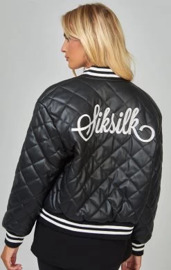 SikSilk Black Pu Quilted Varsity Jacket -Style Zone Shop SSW 4918 6