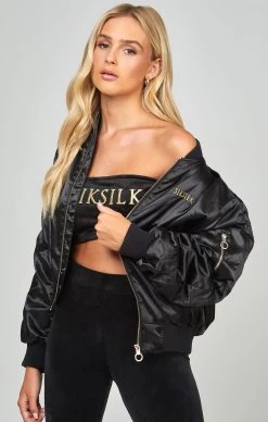 SikSilk High Shine Oversized Bomber Jacket -Style Zone Shop SSW 4919 6