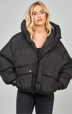SikSilk Black Oversized Padded Coat