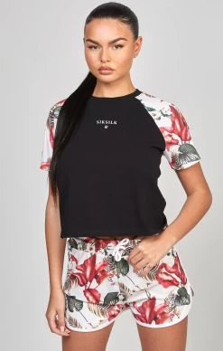 SikSilk Black Retro Tropics Crop T-Shirt
