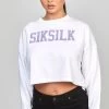SikSilk White Crop Varsity Sweatshirt