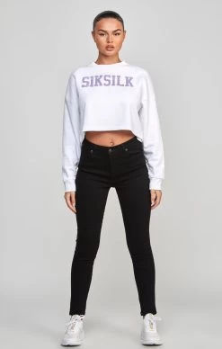 SikSilk White Crop Varsity Sweatshirt -Style Zone Shop SSW 4933 3