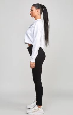 SikSilk White Crop Varsity Sweatshirt -Style Zone Shop SSW 4933 4