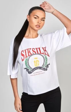 SikSilk White Varsity Crop T-Shirt