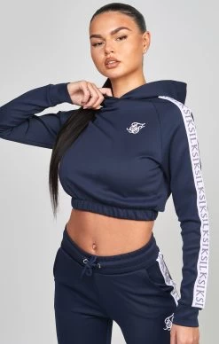 SikSilk Navy Medley Tape Crop Hoodie
