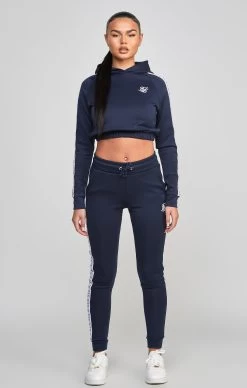 SikSilk Navy Medley Tape Crop Hoodie -Style Zone Shop SSW 4947 3