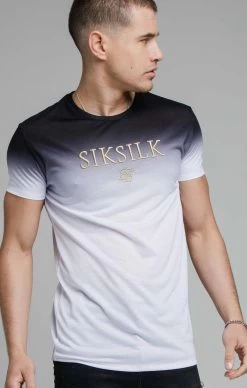 SikSilk Black Embroidered Muscle Fit T-Shirt